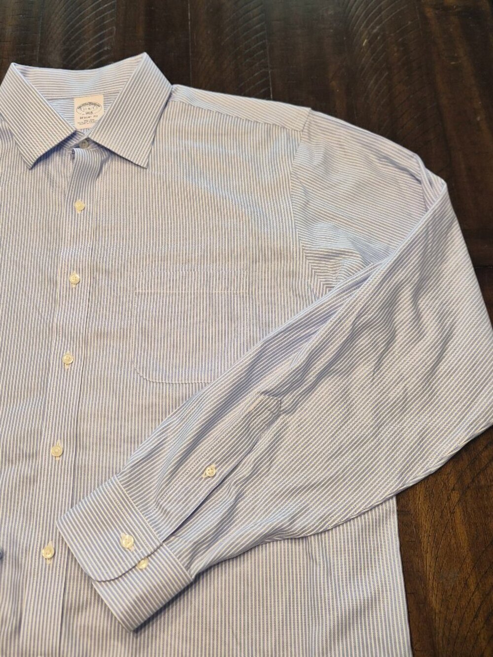 Brooks Brothers Dress Shirt Mens 17 Regent Fit Non Iron Supima Blue White G193